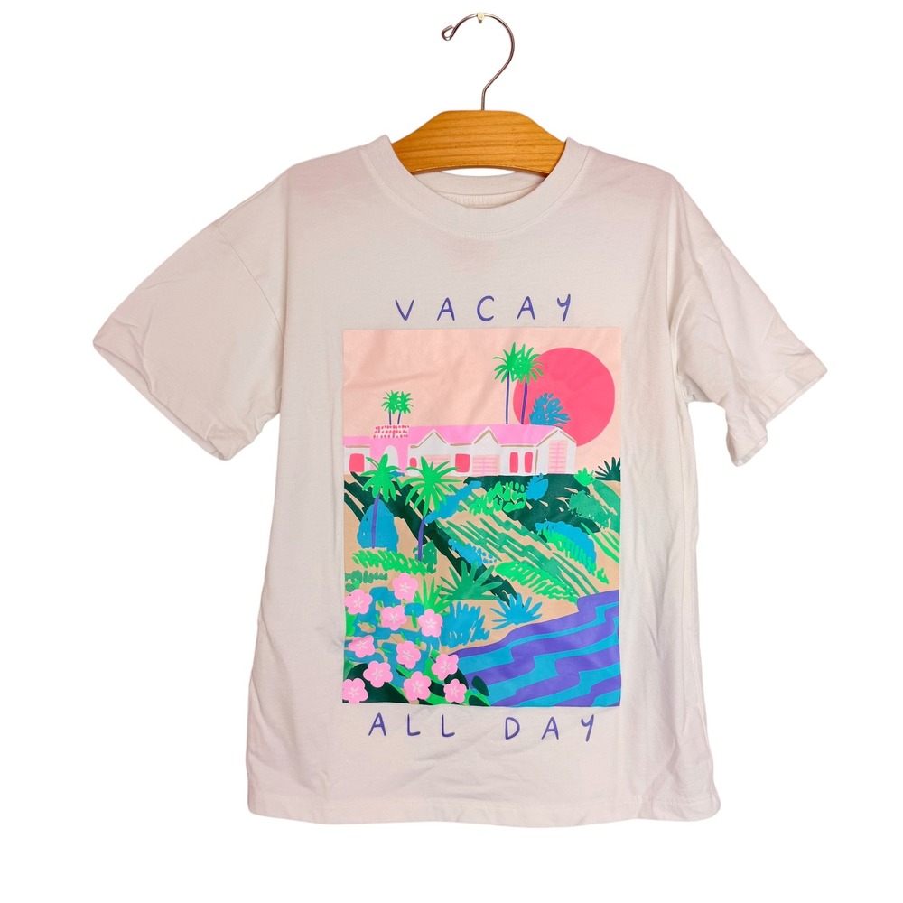 Cat & Jack Kids Vacay All Day Tropical Graphic T-Shirt White Size M 8